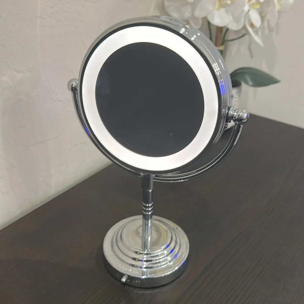 Small Silver Double-sided Lighted Vanity Mirror